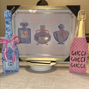 Gucci Blue and Pink Decorative Art Set 3 Piece Set 17 by 13 Frame